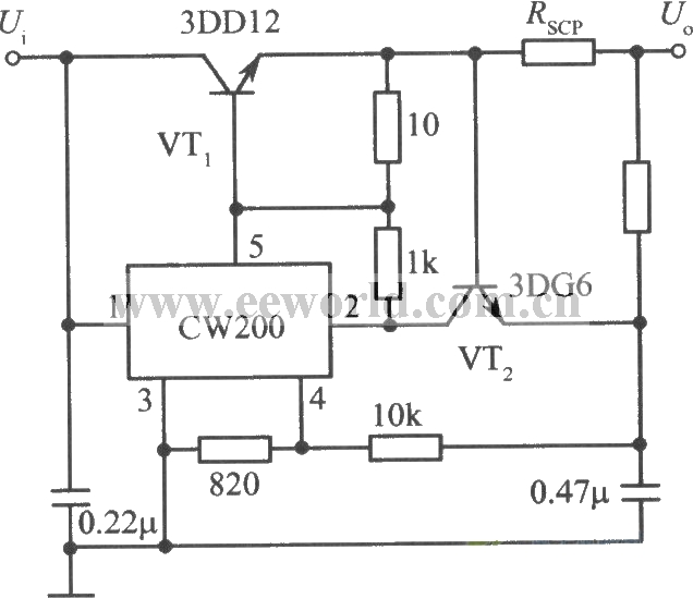 用NPN型功率晶体管扩流的CW200集成稳压电源
