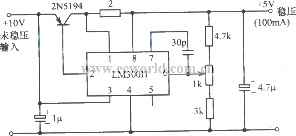 LM300H集成稳压器构成5V稳压电源之一