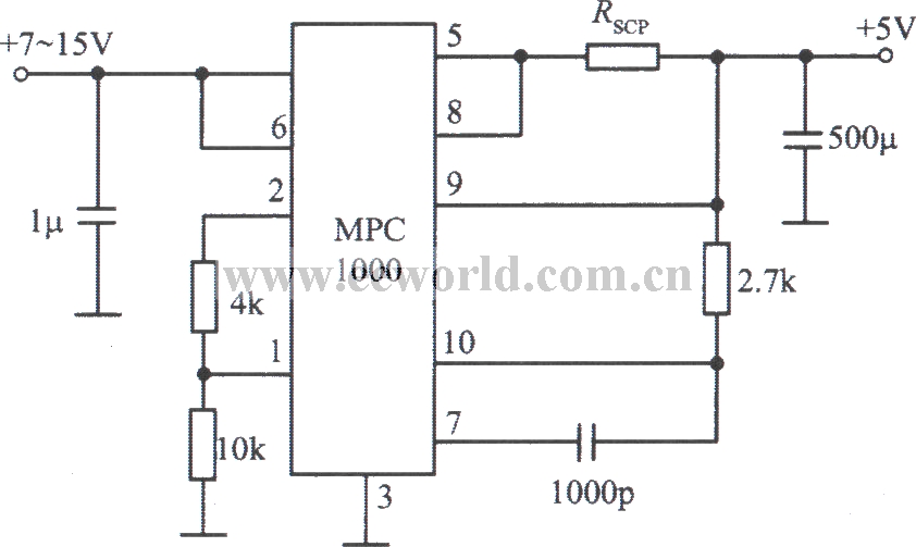 MPC1000集成稳压器构成的5V、３A稳压电源电路