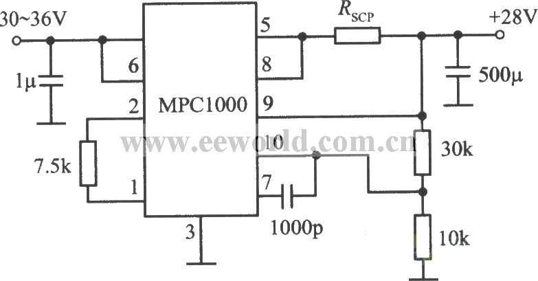 MPC1000构成的28V、7A稳压电源