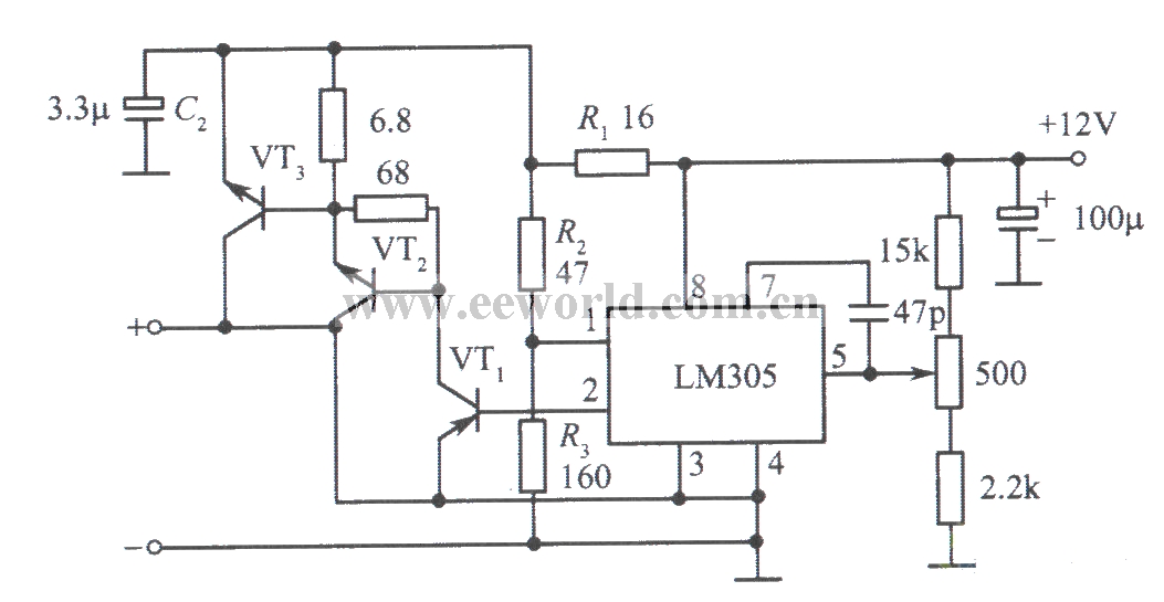 LM305构成的12V、10A稳压电源