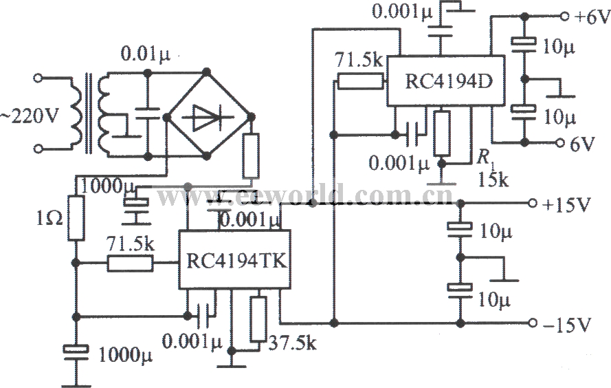 RC4194TK,RC4194D构成的双对称稳压电源