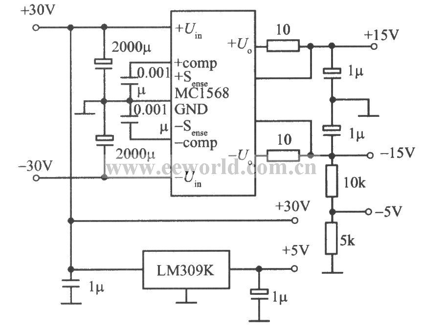 MC1568,LM309K构成的多路稳压电源