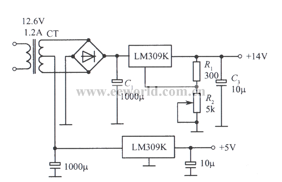 LM309K构成的双稳压电源