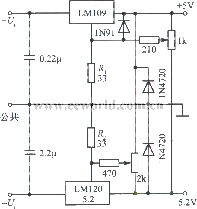 ＬＭ１０９，ＬＭ１２０构成的带微调的双稳压电源