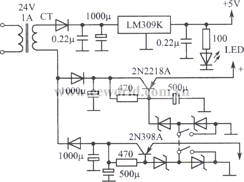 LM309K构成的多路稳压电源