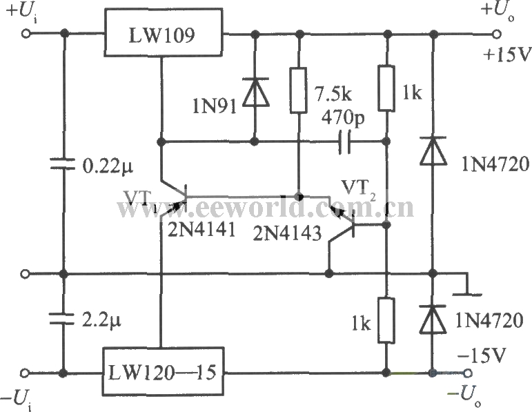 One of the ±15V tracking regulated power supplies