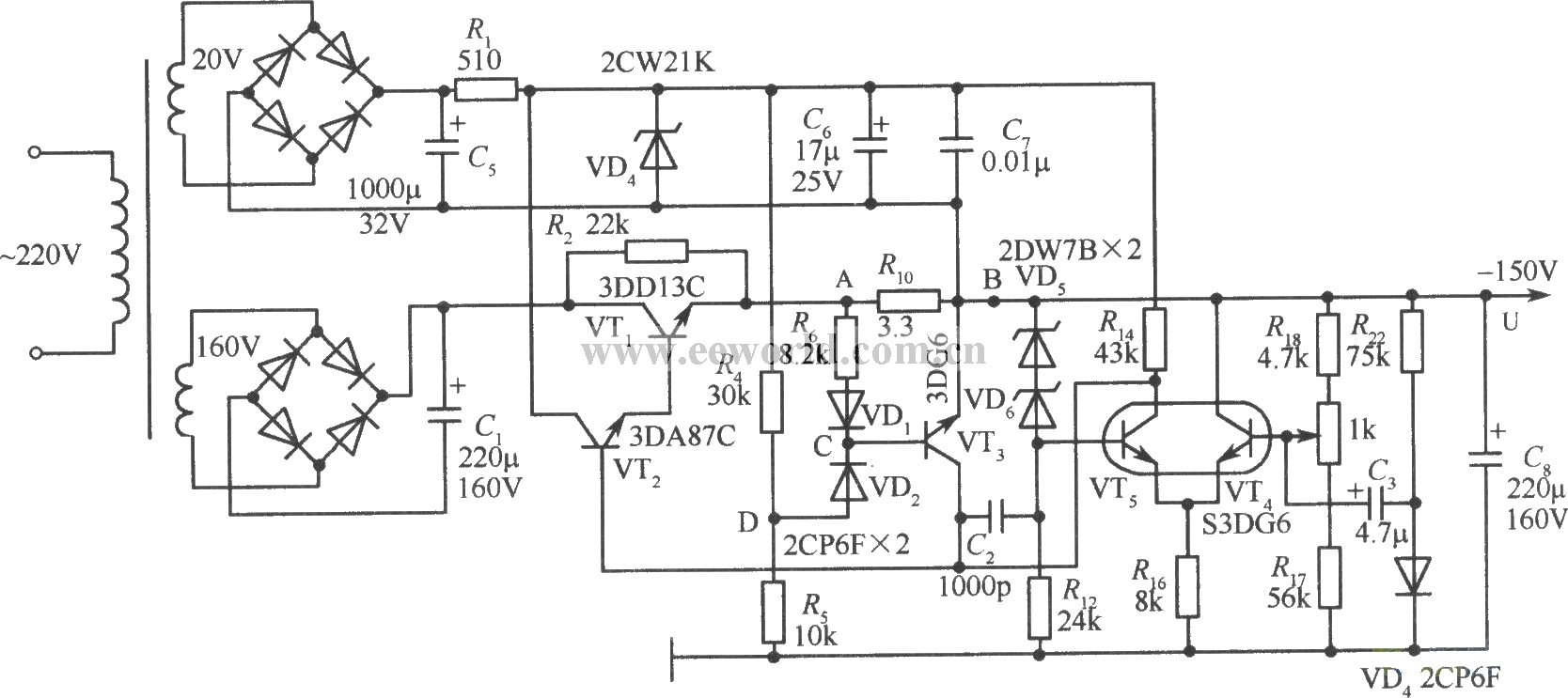 150V稳压电源电路