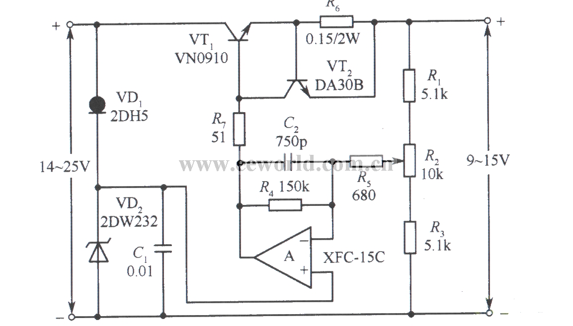 15V VMOS tube regulated power supply circuit