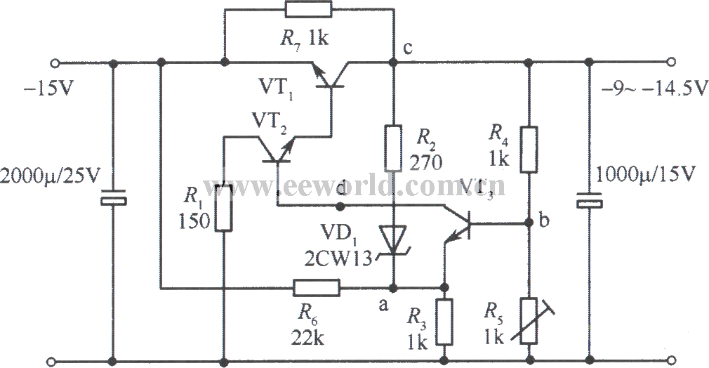-9～-l4.5v集电极输出稳压电源电路