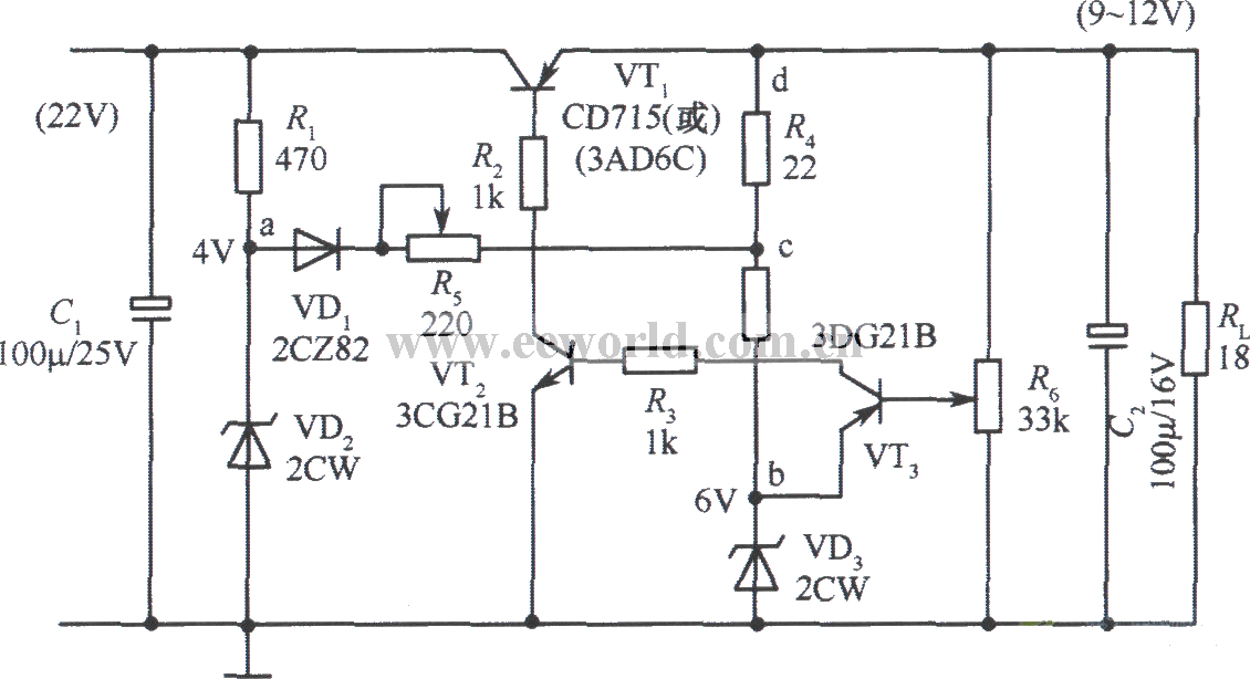 12V集电极输出稳压电源电路之一