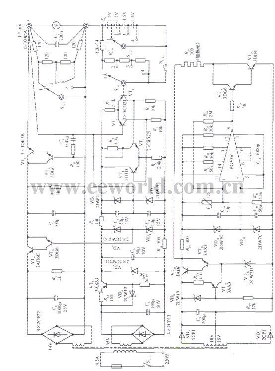 1.5V﹑3V﹑4.5V﹑6V四挡输出的精密稳压电源电路