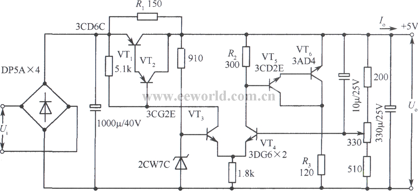 5V集电极输出串、并联复合稳压电源电路