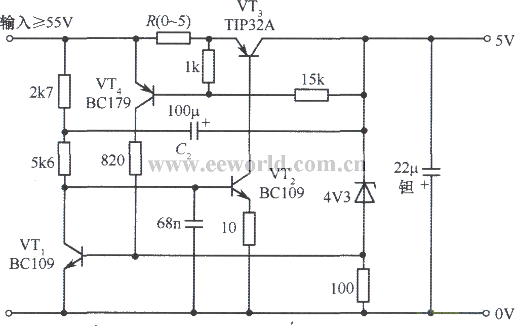 具有过截保护的5v稳压电源电路