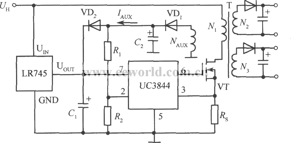 开关稳压电源启动电路集成芯4片LR745应用实例电路