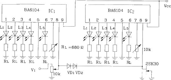 Level display composed of LED level meter driver<strong>Integrated circuit</strong><strong>Circuit diagram</strong>