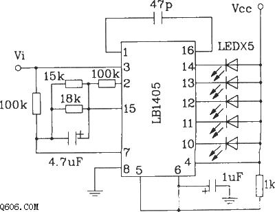 Typical circuit diagram of LED indicator integrated circuit