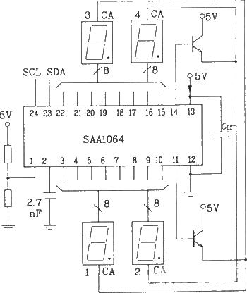 SAA1064 serial I2C bus LED dynamic driver interface circuit diagram