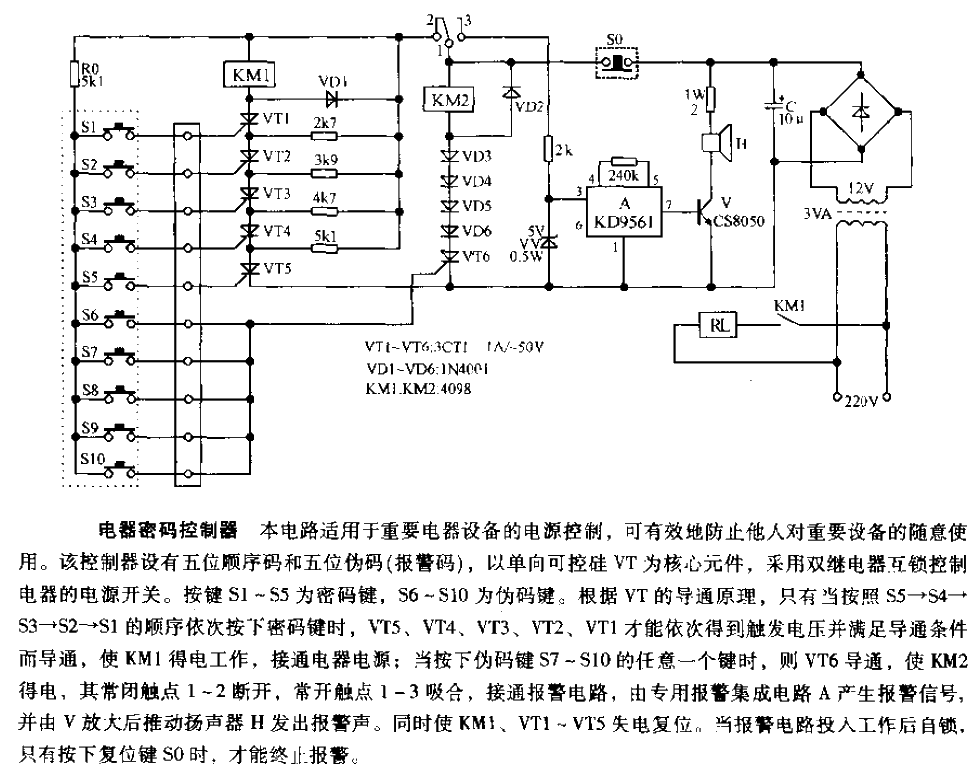 Electrical appliance password controller circuit