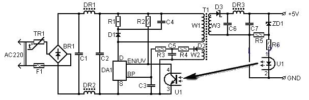 Based on TNY264P5 Volt/1.5A switching power supply circuit diagram