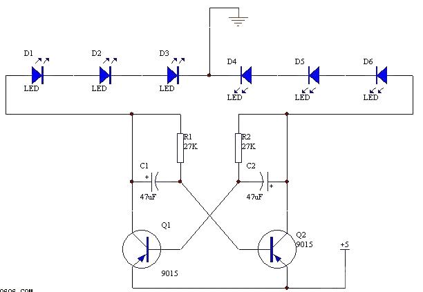 Color changing flash light principle circuit diagram