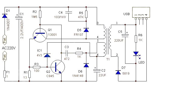 5V-USB charger kit production steps, with circuit diagram