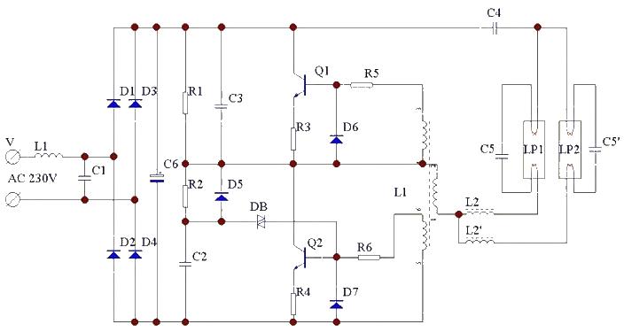 Double tube energy saving lamp electronic ballast