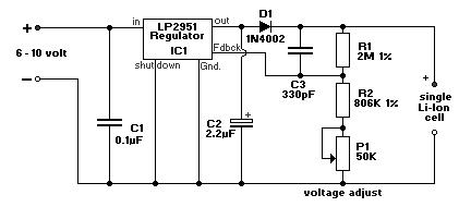 Based on LP2951 lithium-ion battery charger circuit