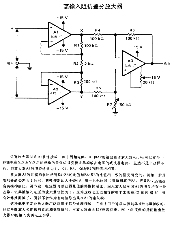 High input impedance differential amplifier