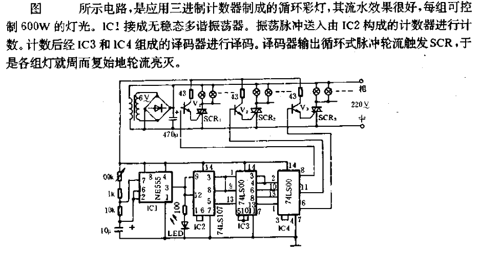 Ternary counter made into running water lamp circuit