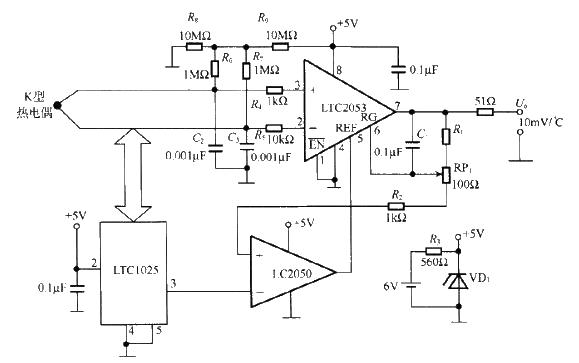 LTC2053 thermocouple amplification circuit diagram