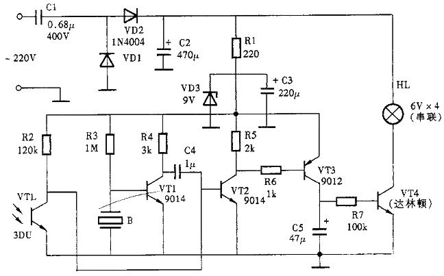 Circuit diagram of a sound and light dual control indicator light