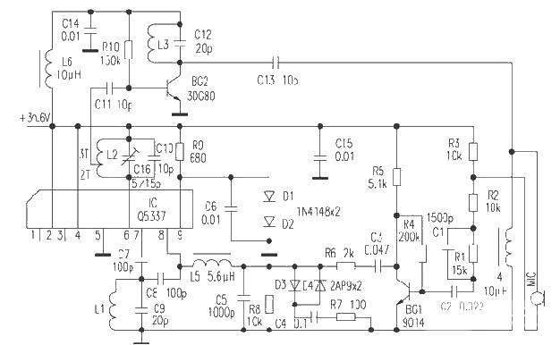 Q5337 wireless FM microphone production circuit diagram