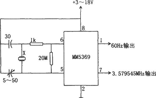 60Hz time base generator composed of MM5369<strong>Circuit diagram</strong>