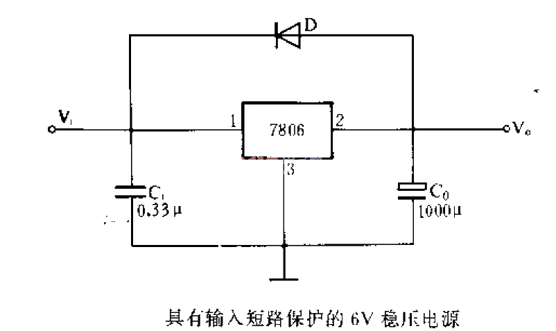 6V regulated power supply with input short circuit protection