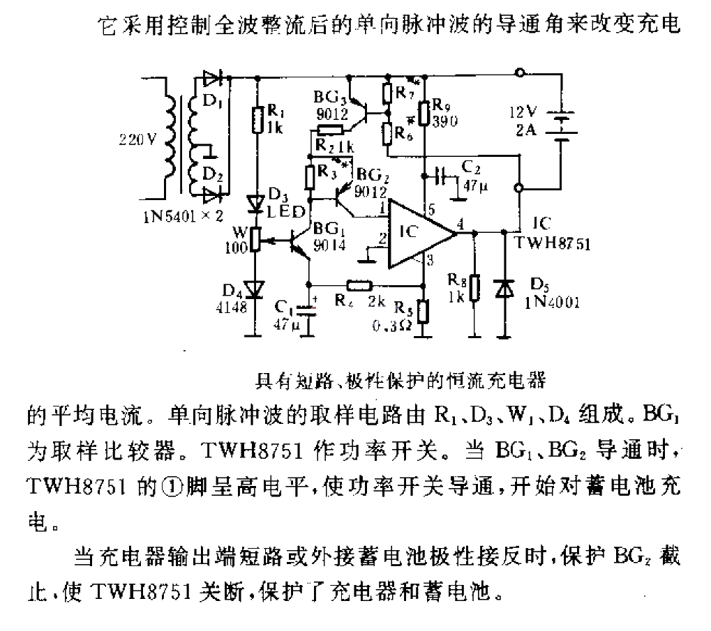 Constant current charger with short circuit and polarity protection