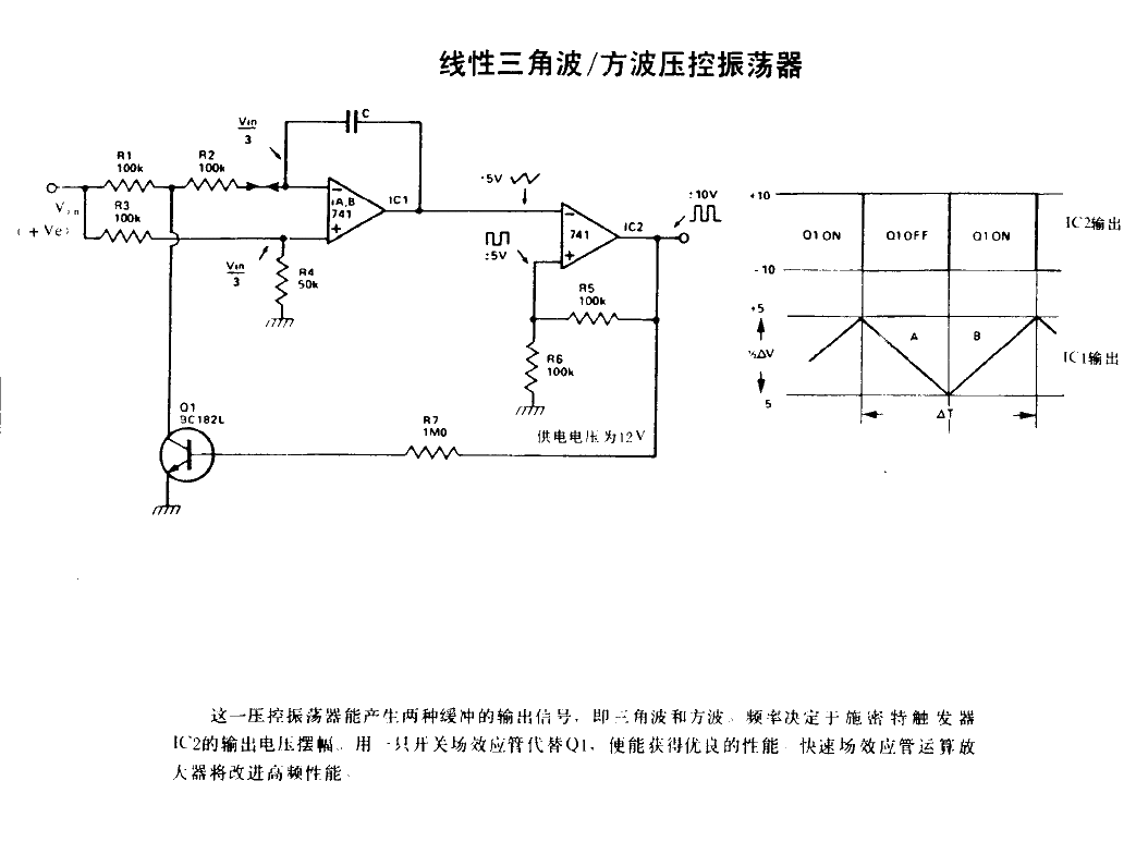 Linear Triangular Wave Square Wave Voltage Controlled Oscillator