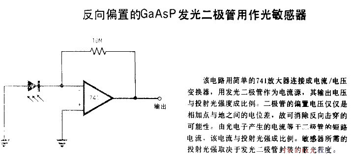 Reverse-biased GaAsP light-emitting diode used as photosensor