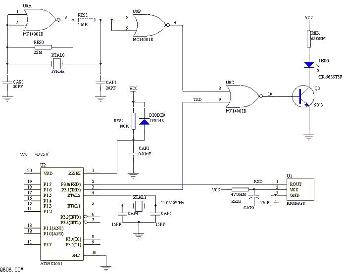 A microcontroller infrared asynchronous communication port circuit diagram