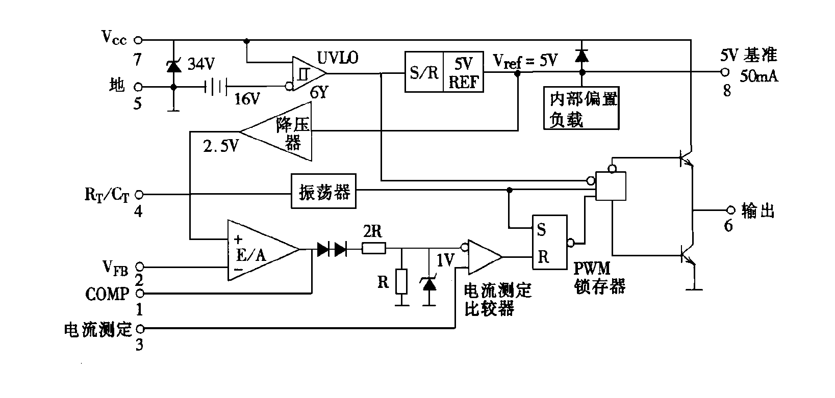 UC3842 pulse width modulator internal block diagram