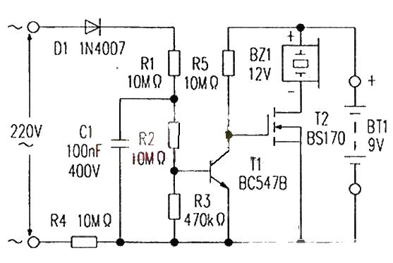 <strong><strong><strong>AC power</strong></strong></strong><strong><strong><strong>Power outage</strong></strong></strong><strong>< strong><strong>Alarm circuit</strong></strong></strong>diagram