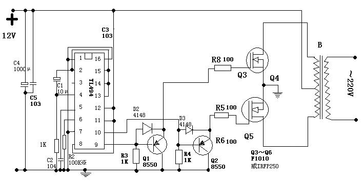 A component circuit diagram for converting DC voltage into AC voltage