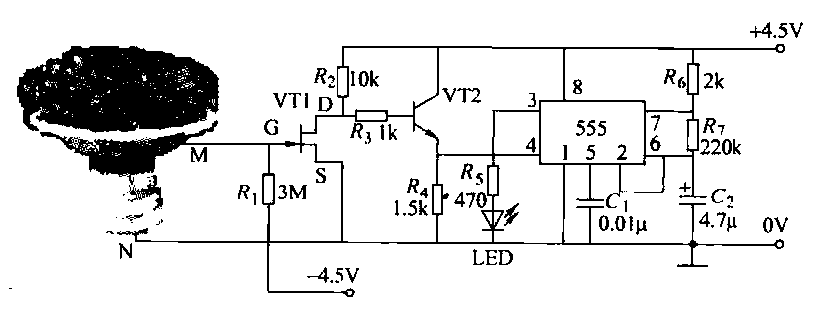 Flower pot water shortage alarm circuit