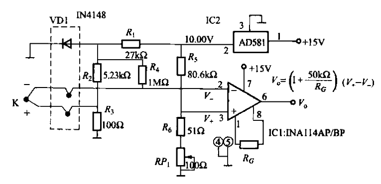 15. K-type<strong>Thermocouple</strong>cold junction<strong>compensation circuit</strong> composed of<strong>INA</strong>114.gif