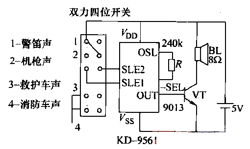 Four sound alarm circuit