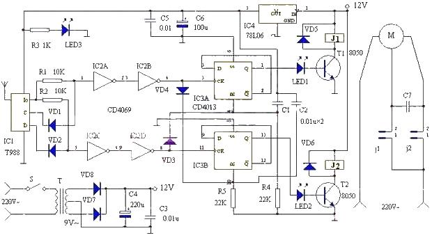 Homemade electric curtain remote control device circuit diagram