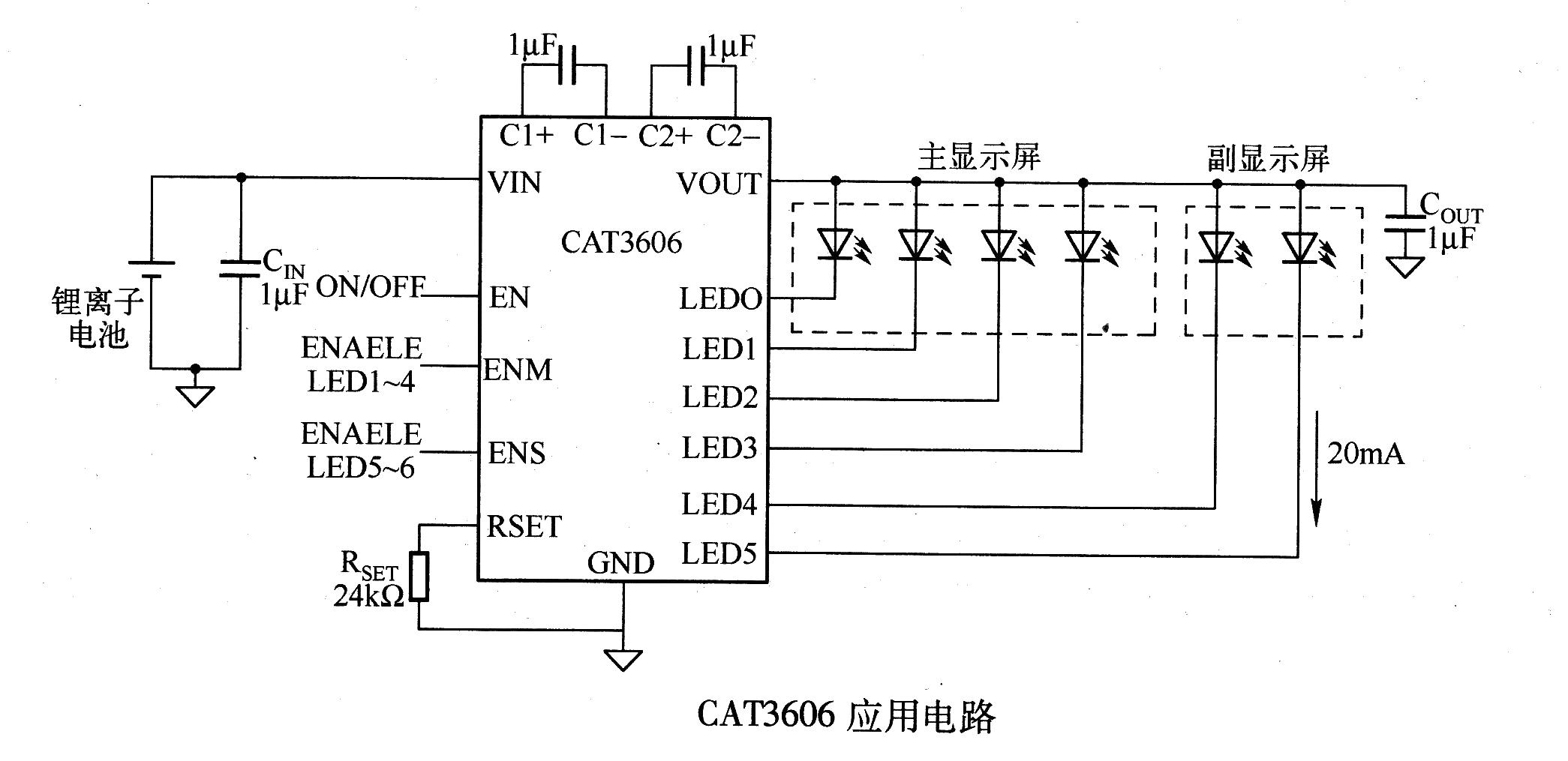 LED driver CAT3606 application circuit diagram