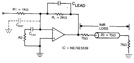 75 ohm system wide-band unified gain inverting amplifier circuit diagram