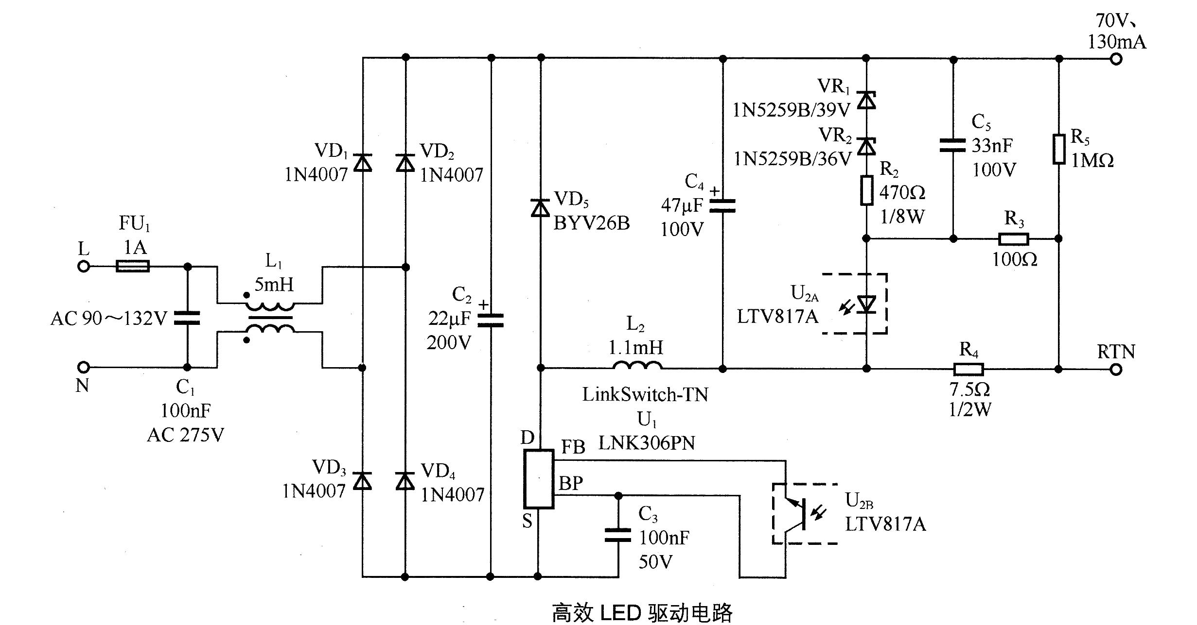 High efficiency LED driver circuit diagram