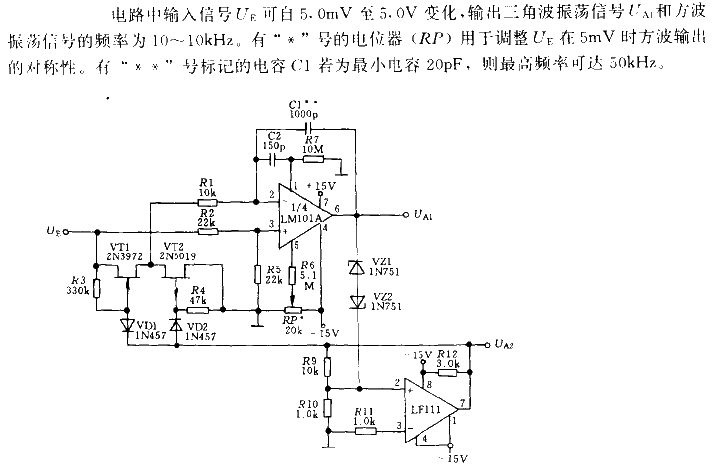 <strong><strong>Output signal</strong></strong><strong><strong>Frequency range</strong></strong><strong>Voltage controlled</strong><strong>oscillation from 10 to 10kHz </strong><strong>Generator circuit</strong>.gif